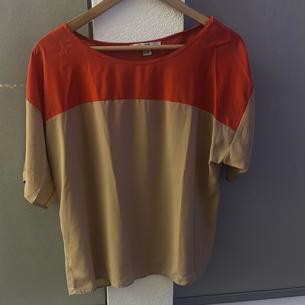 Forever 21 Orange and Tan Color Block Blouse